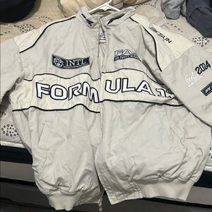 Vintage PacSun Formula 1 Cream Bomber Jacket
